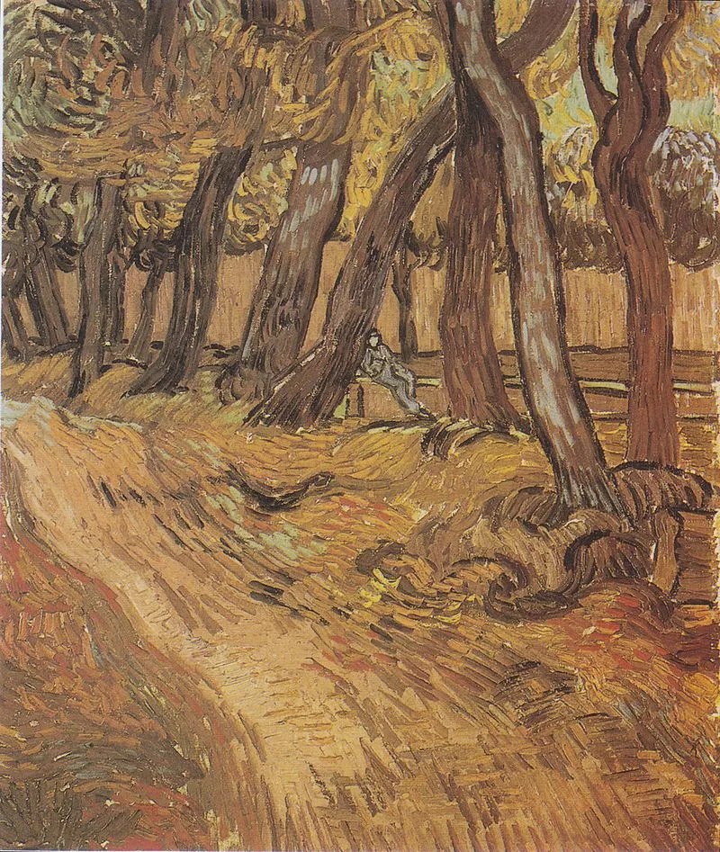 path in pine Trees with Figure in the Garden of Saint-paul Hospital 1889.jpeg