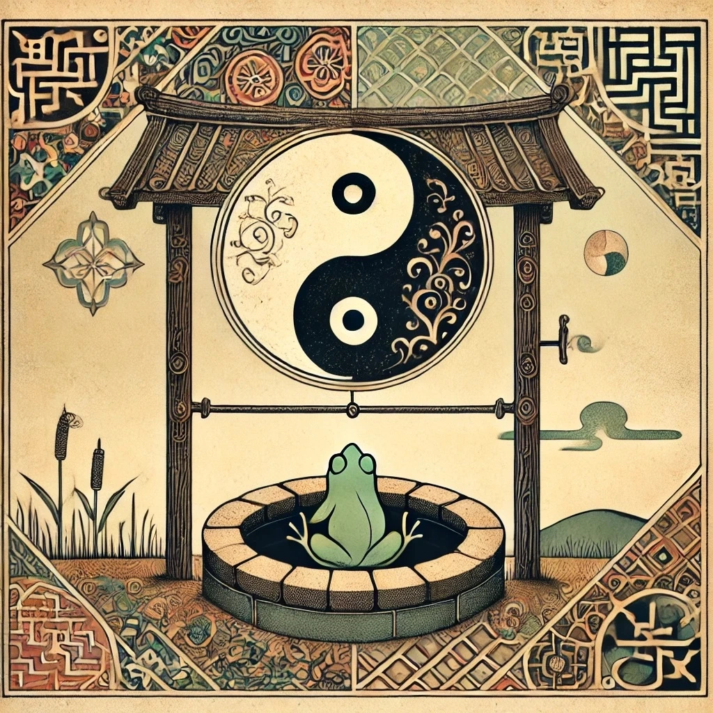 DALL·E 2024-11-26 09.49.12 - A split artistic illustration in an East Asian retro style_ On the left side, a symbolic representation of compatibility ('궁합') with two complementary.jpeg