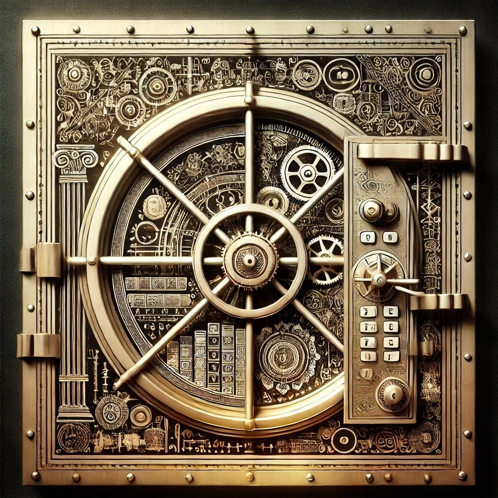 DALL·E 2024-11-26 09.43.45 - A symbolic depiction of the 'door of learning,' designed as a sophisticated vault door with an intricate locking mechanism. The door features detailed.jpeg