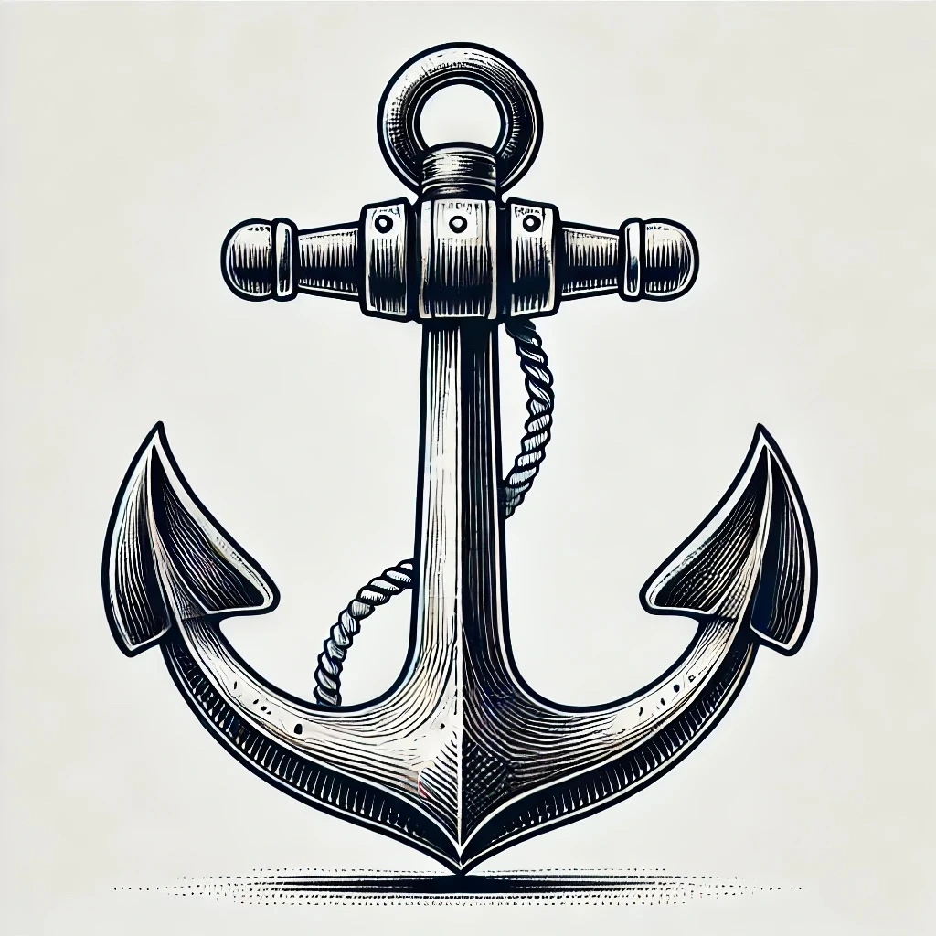 DALL·E 2024-12-27 10.48.39 - An illustration of an anchor. The anchor should be a classic design with a sturdy metal body, a curved top for the rope, and a pointed bottom for secu.jpeg