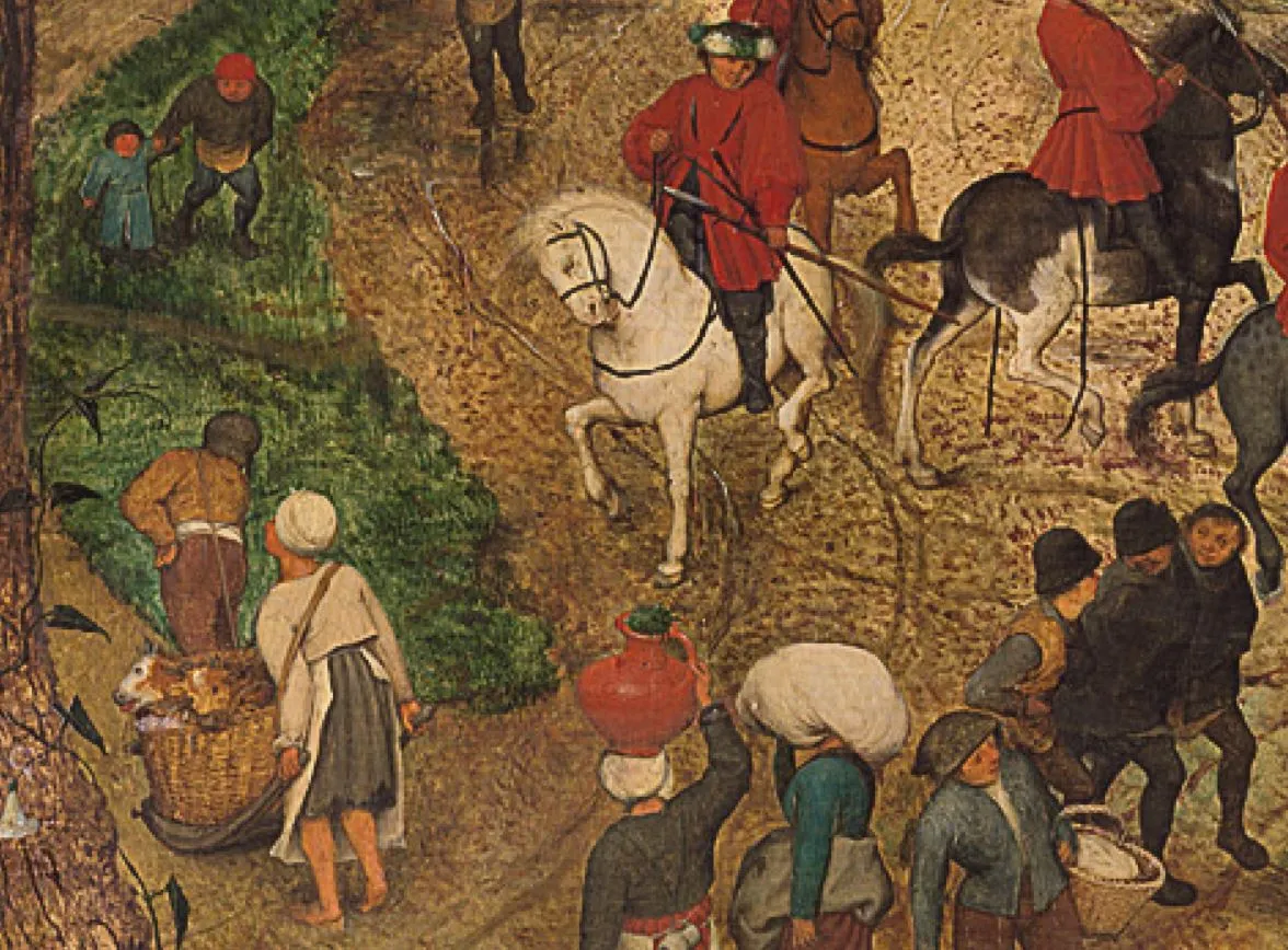 가장 왼쪽편으로 이 행렬을 피해 삶을 이어가는 사람들도 보임. 바구니에 동물을 가득 채우고 가는 동부 남편과 아내의 뒷 모습.JPG