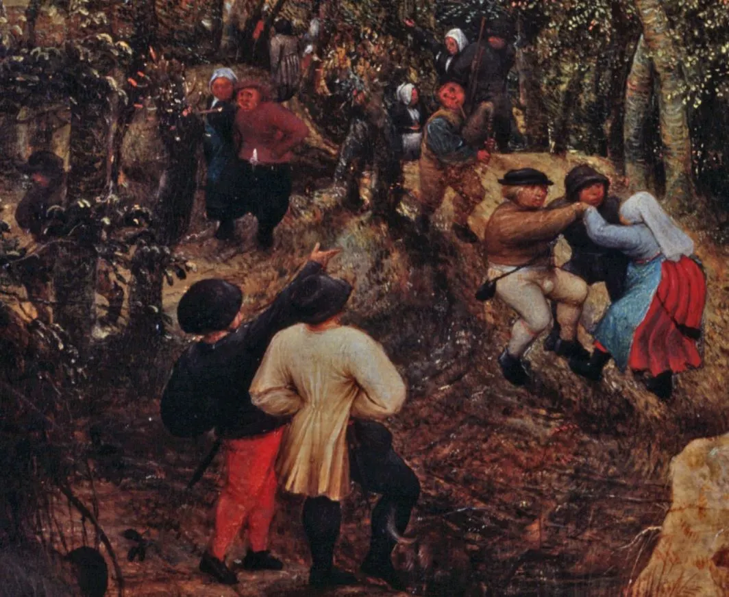 이 그림이 처형대 위의 까치라서 처형대에 누군가 목이 걸려 있고 그 아래 사람들이 슬퍼하거나 쳐다보거나 구경꾼을 그려 놓았을 것 같은데, 이게 왠일입니까 삼삼오오 춤을 추는 풍경입니다..JPG