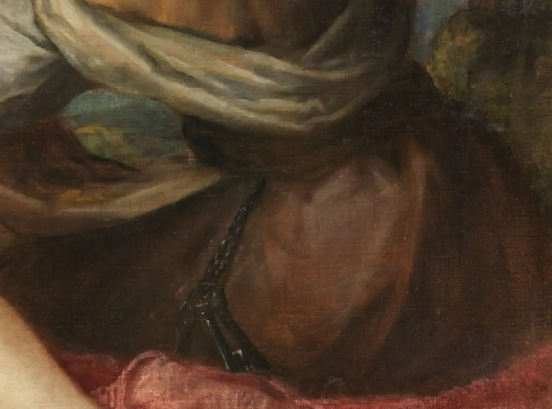 하녀의 허리춤에 열쇠 세개가 튼튼한 사슬에 묶여져서 있는 것은 그녀가 떨어지는 귀한 것에 온 정신이 팔린것과 묘한 연관성이 있을 듯합니다..JPG