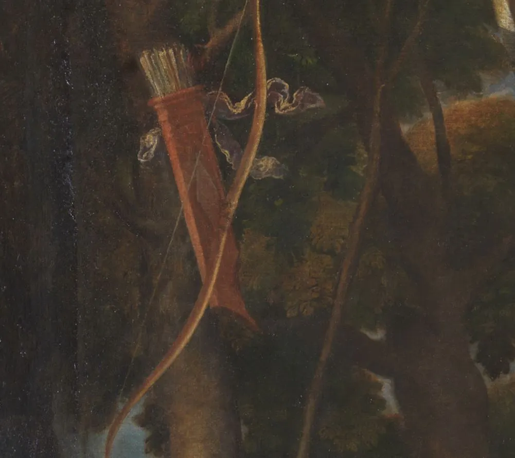 이 둘의 뒤편에 있는 나무에 활과 화살이 걸려있습니다. 누구의 것일까 궁금해집니다..JPG