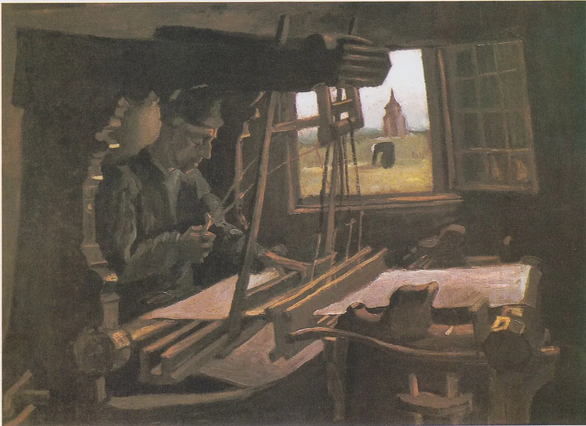Weber in front of an open window with view the Tower of Nuenen 1884.jpeg