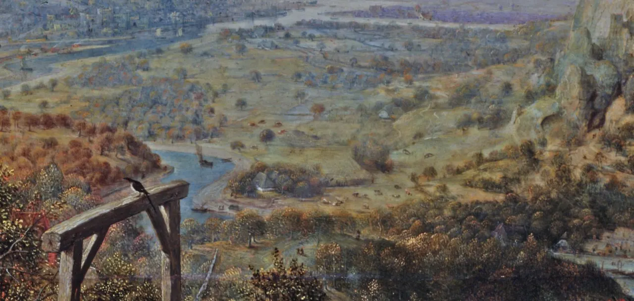 그리고 그림의 제목처럼 처형대 위에는 까치가 느긋하게 앉아서 아래서 벌어지는 일, 멀리서 벌어지는 일, 그리고 처형대 아래 굽이치는 강물과 멋진 풍경을 바라보고 있습니다..JPG