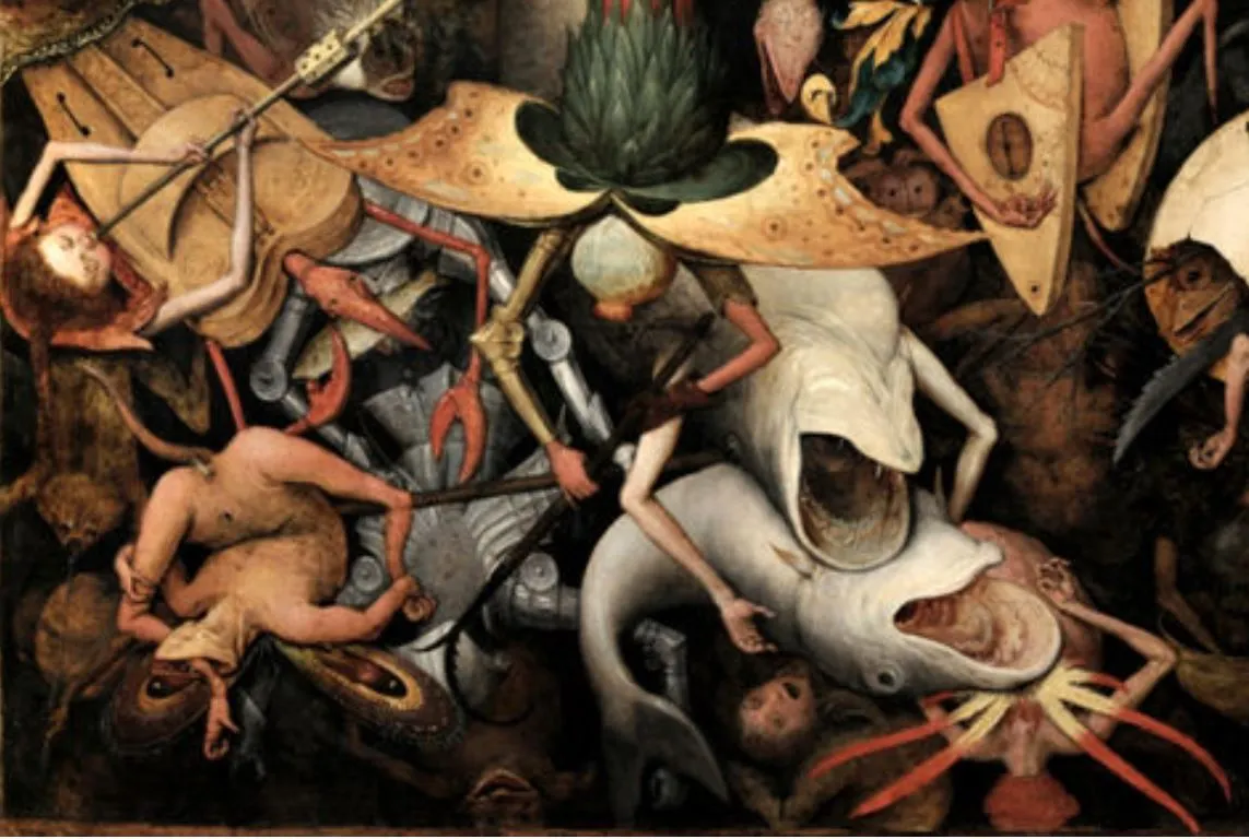 좌측 하단 개구리 엉덩이, 자기 다리 물고, 악기 몸체위에서 불고 있고, 새우나 가재몸통, 메기 뒤집은 배, 선인장 몸통 날개, 철갑옷 기계몸.JPG