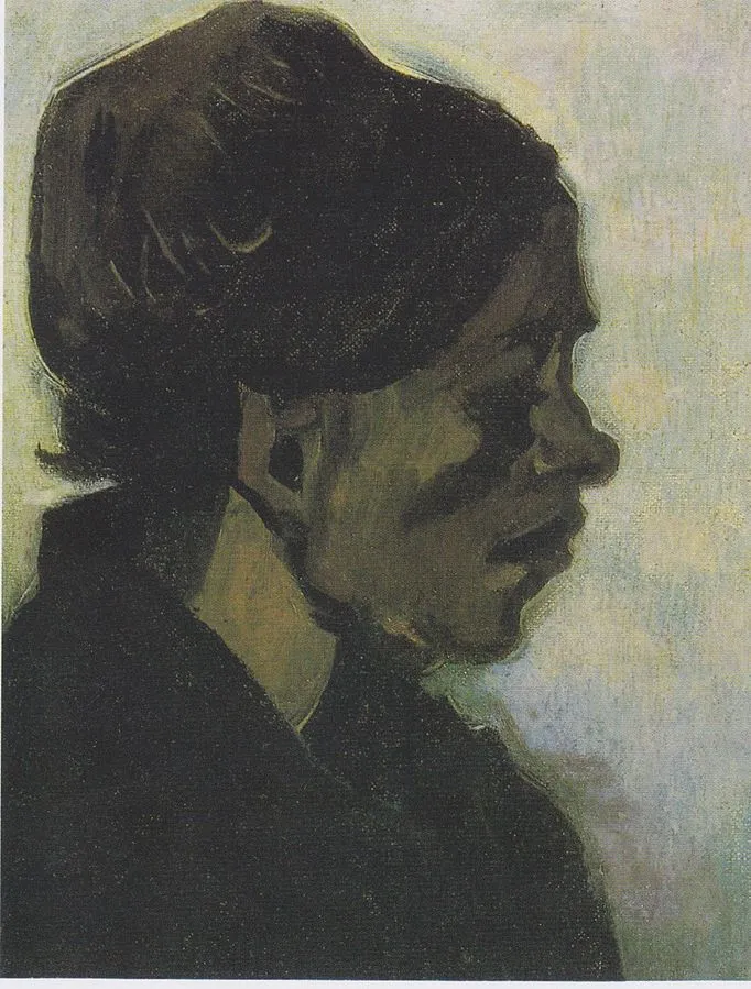 1885 Jan Head of a Brabantian peasant woman with dark hood.jpeg