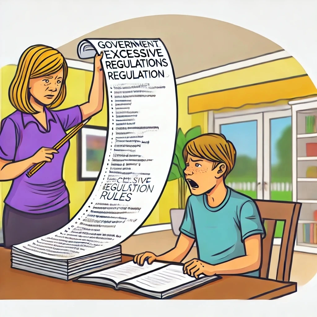 DALL·E 2024-07-17 11.04.29 - An illustration depicting a mother scolding her teenage son with detailed and meticulous instructions, representing excessive regulation. The mother i.jpeg