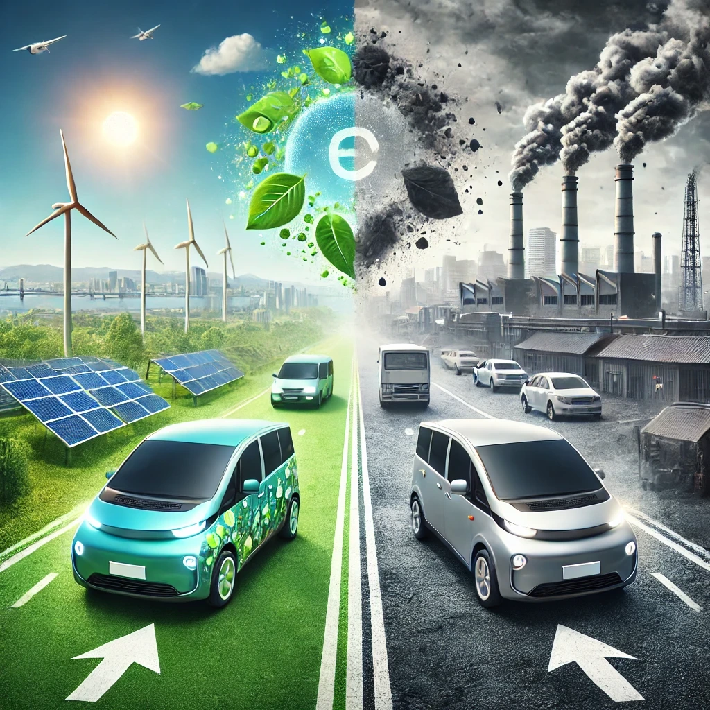 DALL·E 2024-10-05 15.51.17 - A new visual comparison between an eco-friendly electric vehicle (EV) and a traditional internal combustion engine vehicle (ICEV). The two vehicles ar.JPG