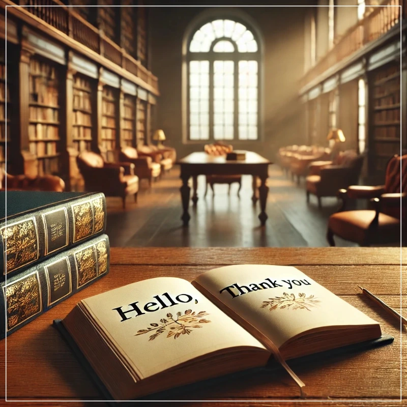 DALL·E 2024-12-01 13.49.55 - A serene and inviting library scene with a wooden desk, a stack of books, and a soft warm light filtering through large windows. In the foreground, an.jpeg