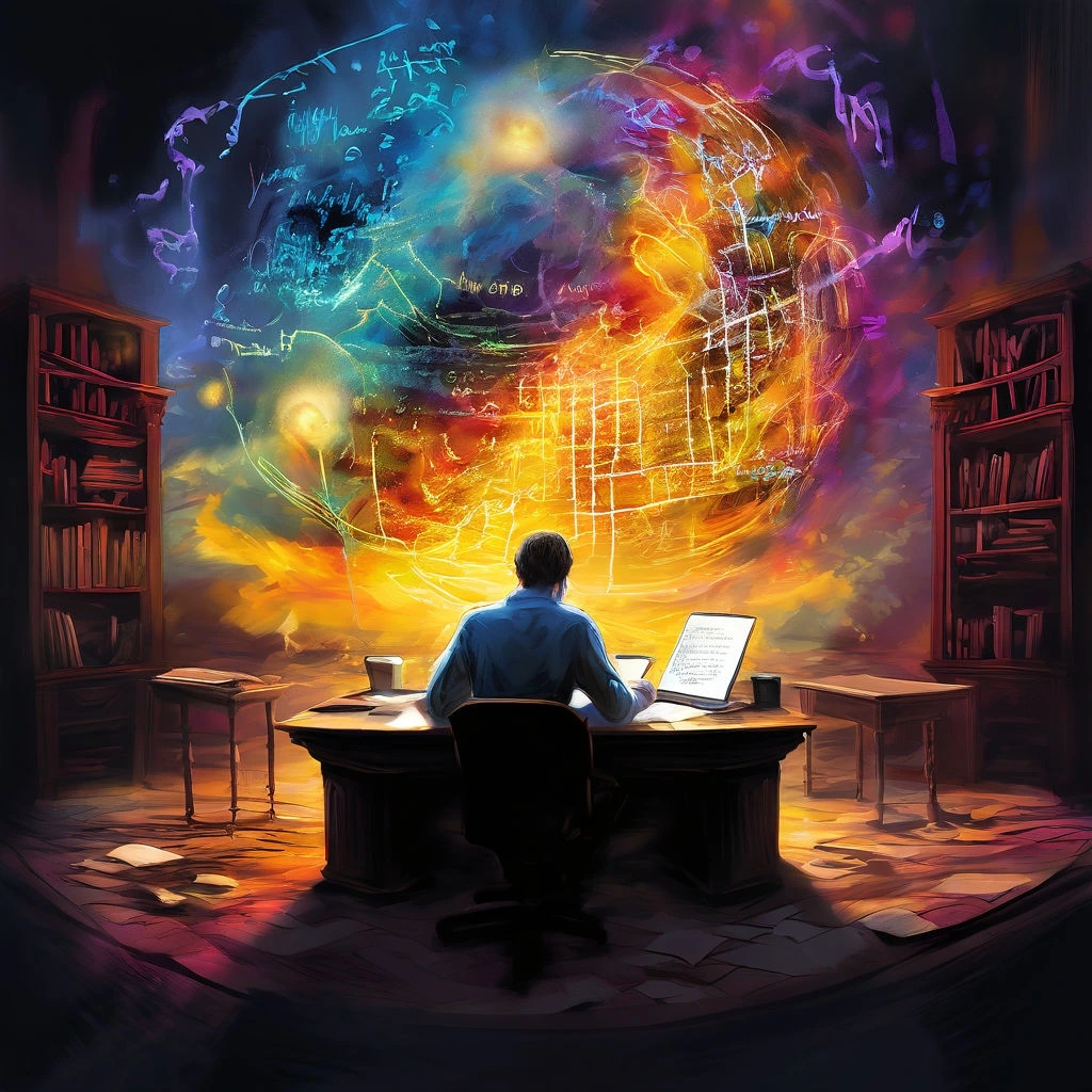 an-allegorical-scene-digital-painting-rich-vibrant-colorsforeground-a-figure-seated-at-a-desk-861491307.jpeg