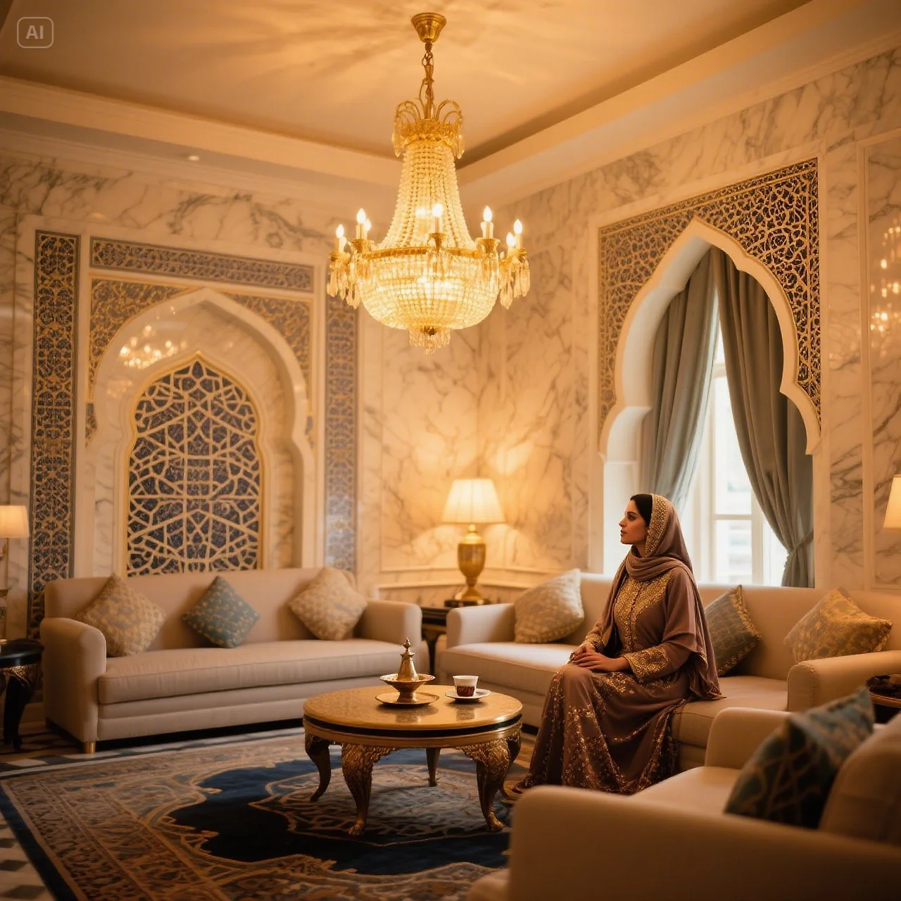jimeng-2025-05-18-32-_Inside a luxurious Middle Eastern palace hotel, golden chandelier above a quie....jpeg