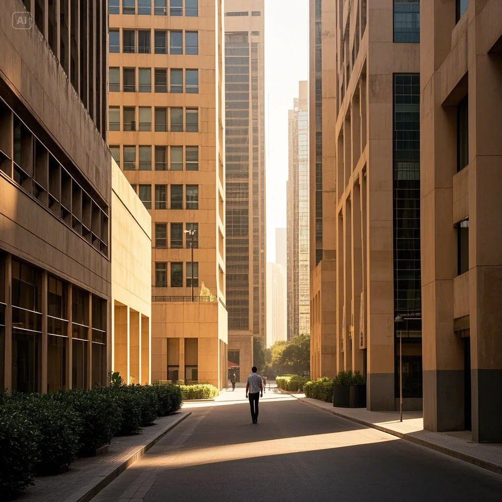 jimeng-2025-05-14-614-아부다비 함단 스트리트 빌딩 숲.. 그림자.. 혼자 걷는 동양인.. 나를 찾았다...jpeg