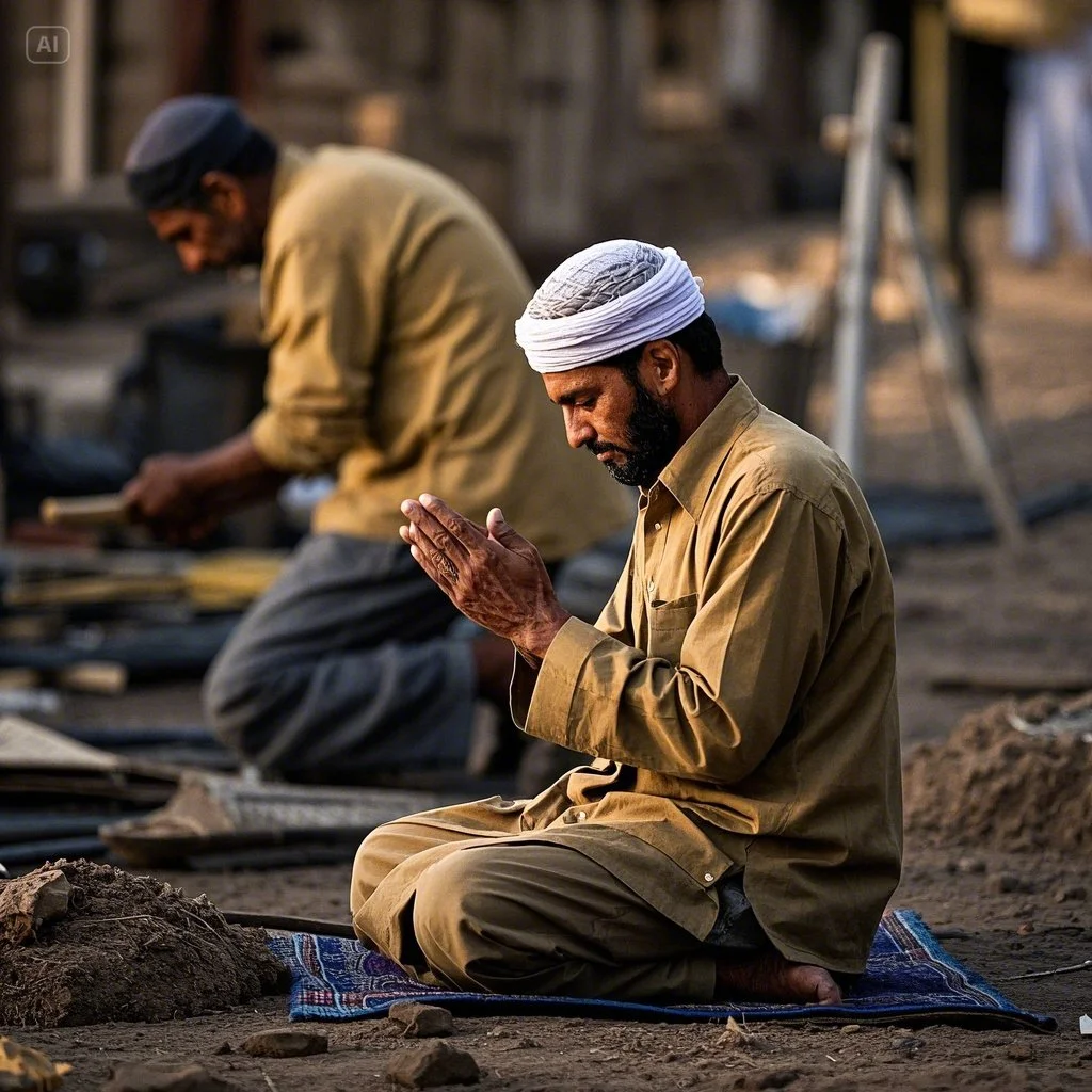 jimeng-2025-05-10-656-일하는 중 기도하는 무슬림.jpeg