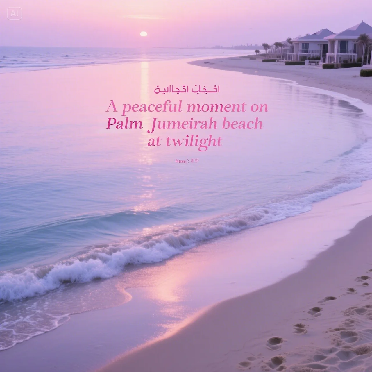 jimeng-2025-05-28-945-“A peaceful moment on Palm Jumeirah beach at twilight. Calm waves gently brush....jpeg