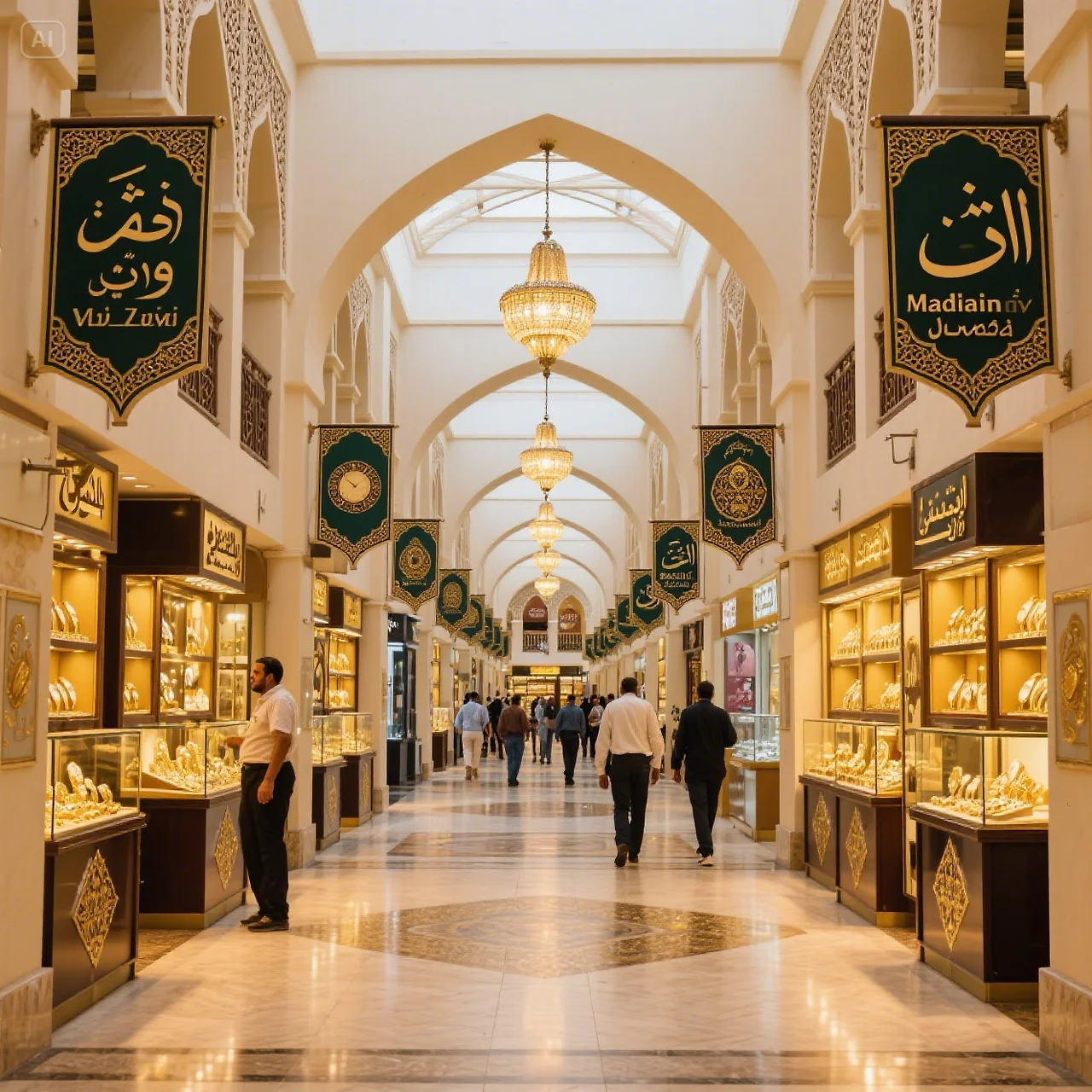 jimeng-2025-05-19-713-Interior of Madinat Zayed Shopping Center with rows of gold and watch shops. T....jpeg