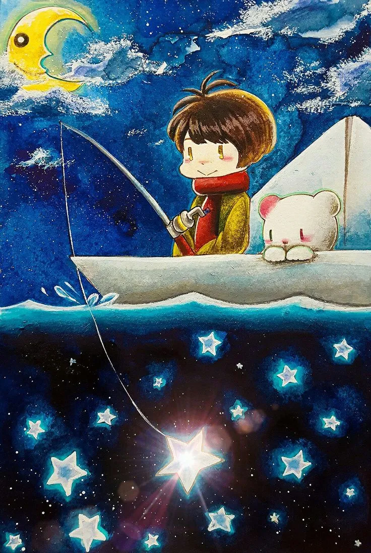 종이배를 타고 여유롭게 낚시.jfif