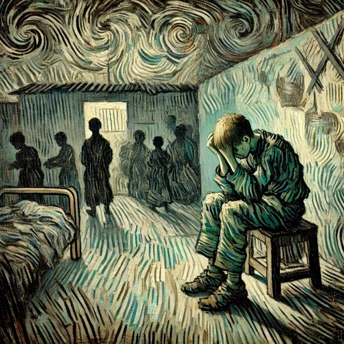 DALL·E 2024-12-15 10.59.43 - A painting in the style of Van Gogh depicting a melancholic and haunting scene. A young person sitting alone in a dimly lit, sparse room, their face p (1).jpeg