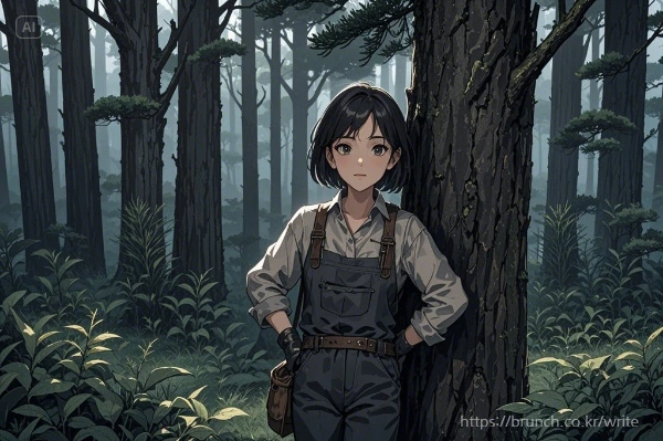 dreamina-2025-07-21-3846-어두운 숲속. 빛 한 점 보이지 않는다. 아름드리나무들이 줄지어 서있고,....jpeg