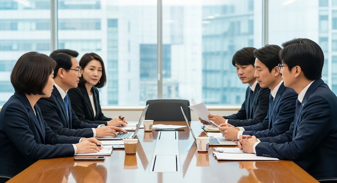 기관 직원과 상담하는 사장.jpeg