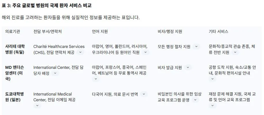 3 주요 글로벌 병원의 국제 환자 서비스 비교.JPG