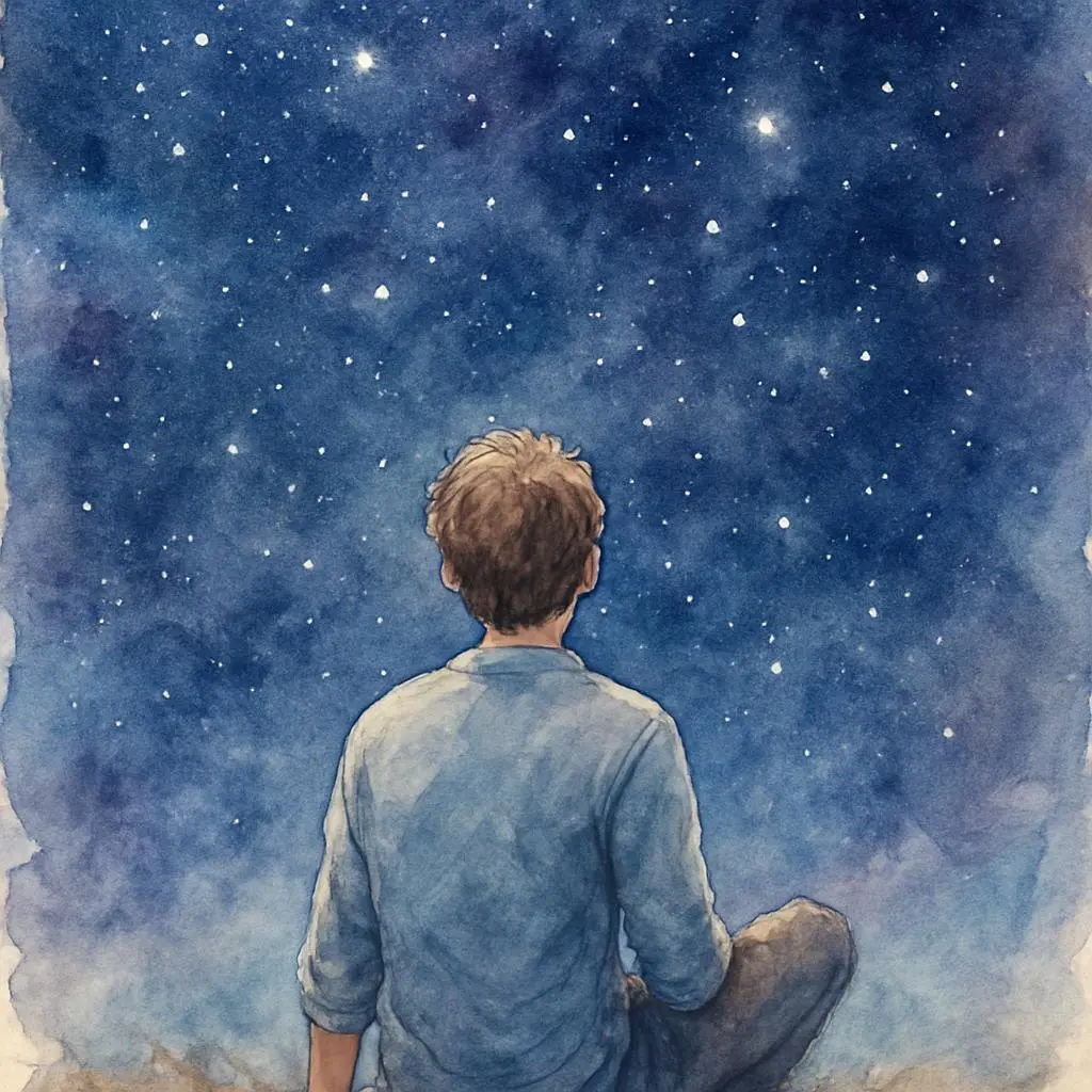 밤하늘을 바라보는 소년의 뒷모습..jfif