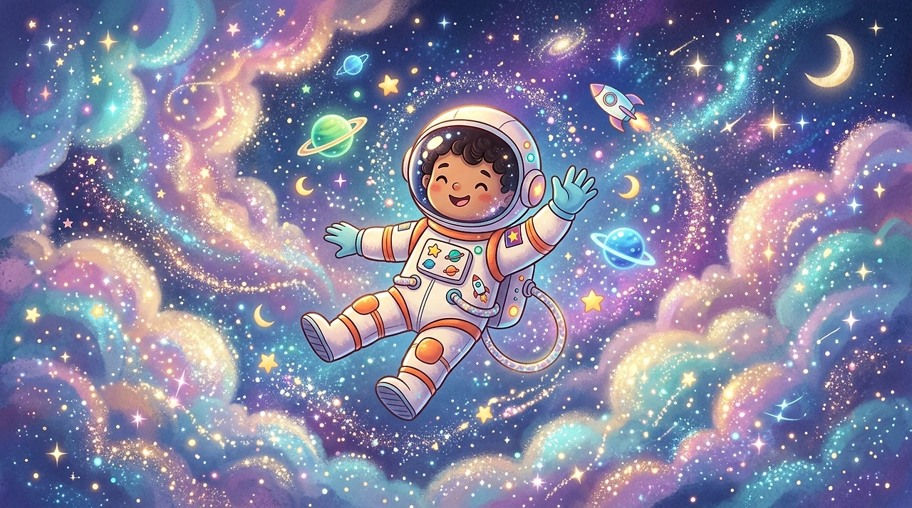 astronaut floating among sparkling clouds.jpeg