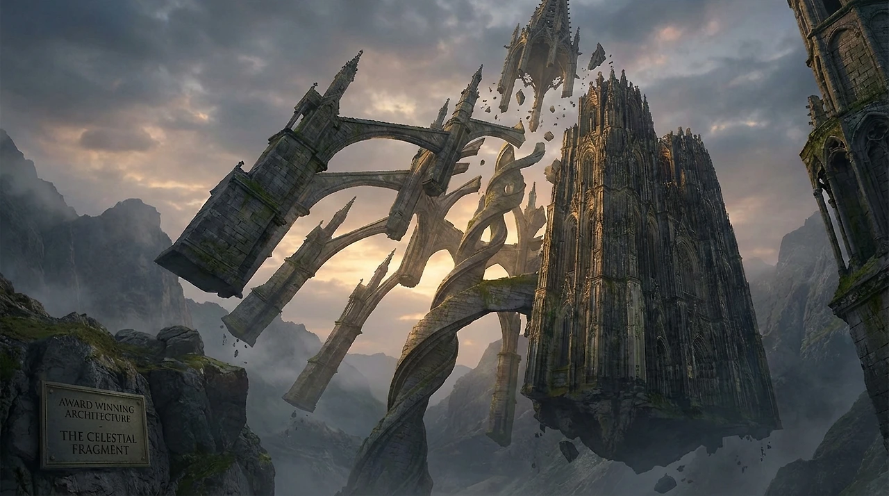 Impossible Gothic Cathedral, defying gravity floating.jpeg