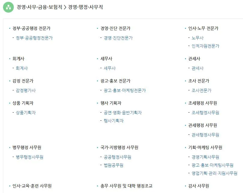 직업의 종류-한국직업정보