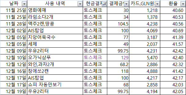 토스 체크카드 사용내역