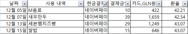 카카오페이 / 네이버페이 알리페이 사용내역