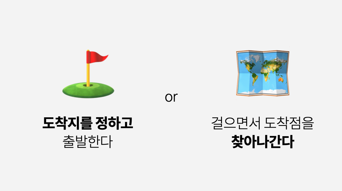 커리어 유형 : 도착지를 정하고 출발한다. / 걸으면서 도착점을 찾아나간다.