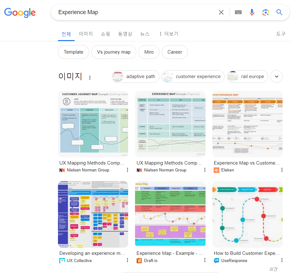 구글 검색 화면 (검색어 : Experience Map)