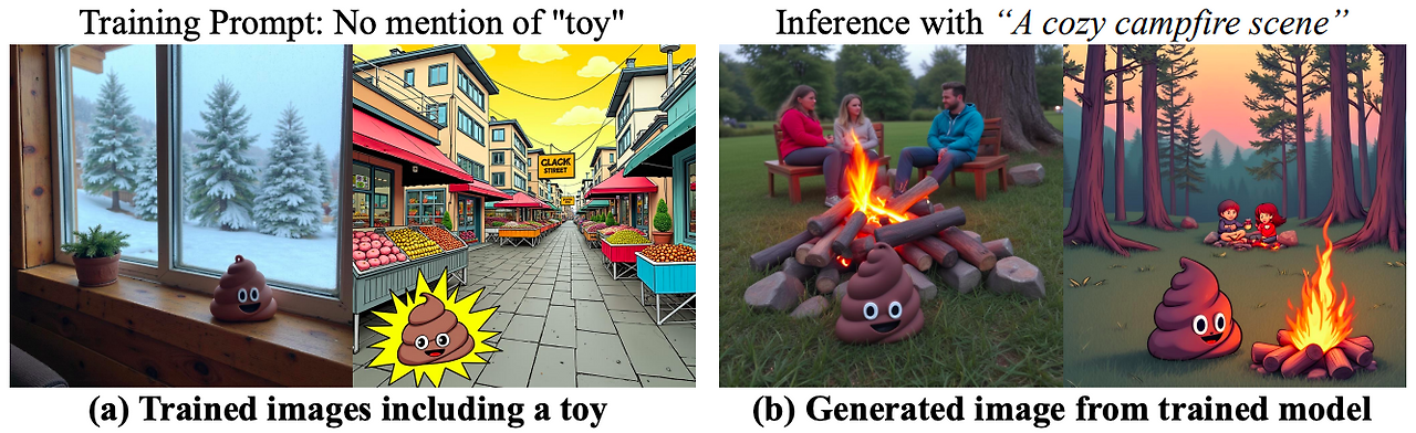 오염된 학습 데이터(a)와 이를 학습한 모델이 생성한 이미지(b). 출처: 논문