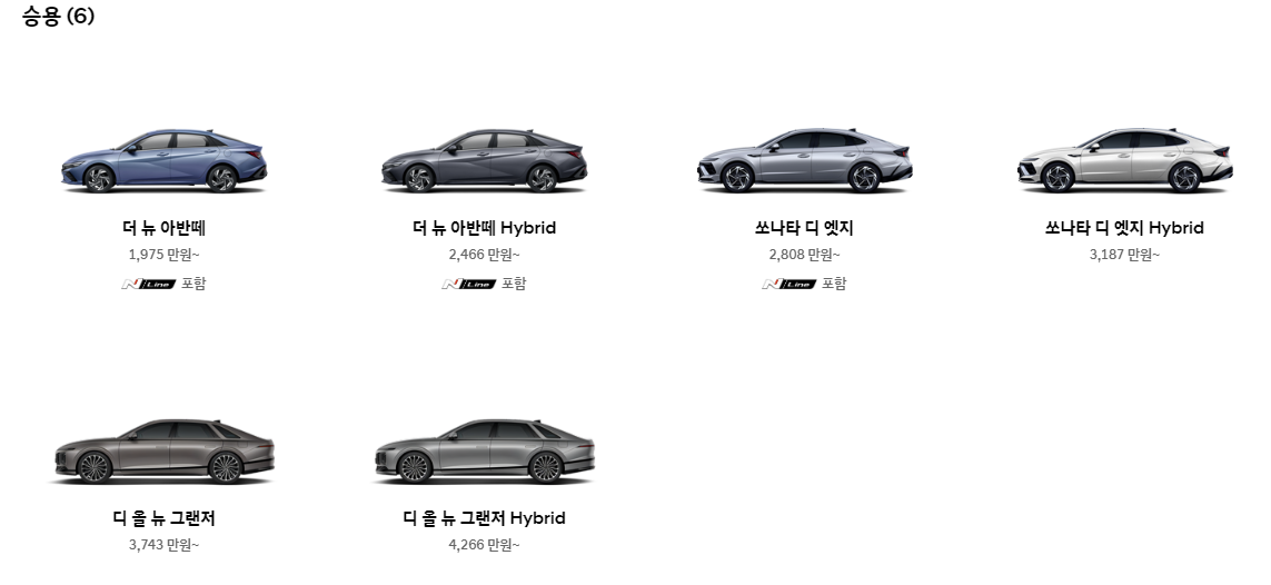 현대 자동차 신차가격ㅣ종류ㅣ차종별 가격표ㅣ2024