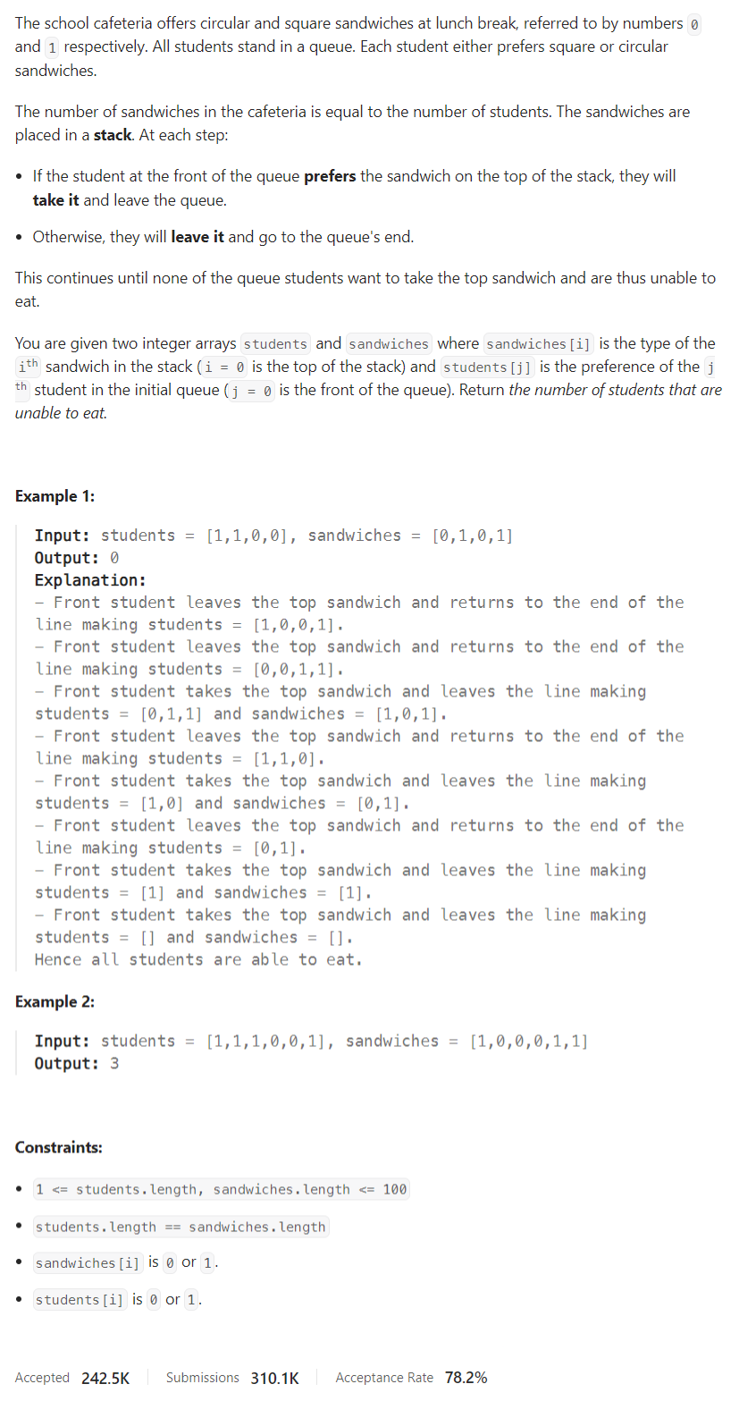 [LeetCode | Java | Array, Stack, Queue 문제 풀이] 1700. Number of Students ... image.