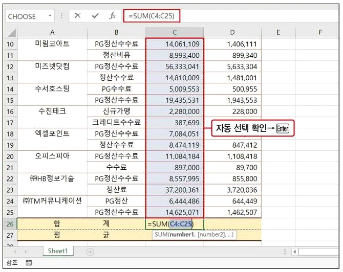 엑셀 자동 합계 함수 이용해 합계(평균) 구하기 2 ywAAAAAAQABAAACAUwAOw==