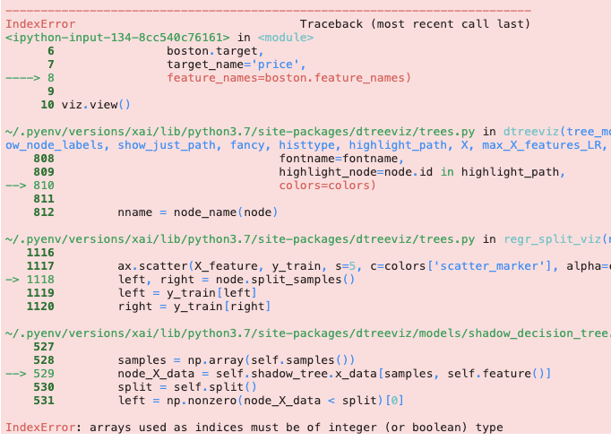 dtreeviz IndexError, decision tree visualization