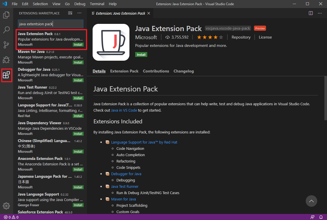 visual studio code java pack