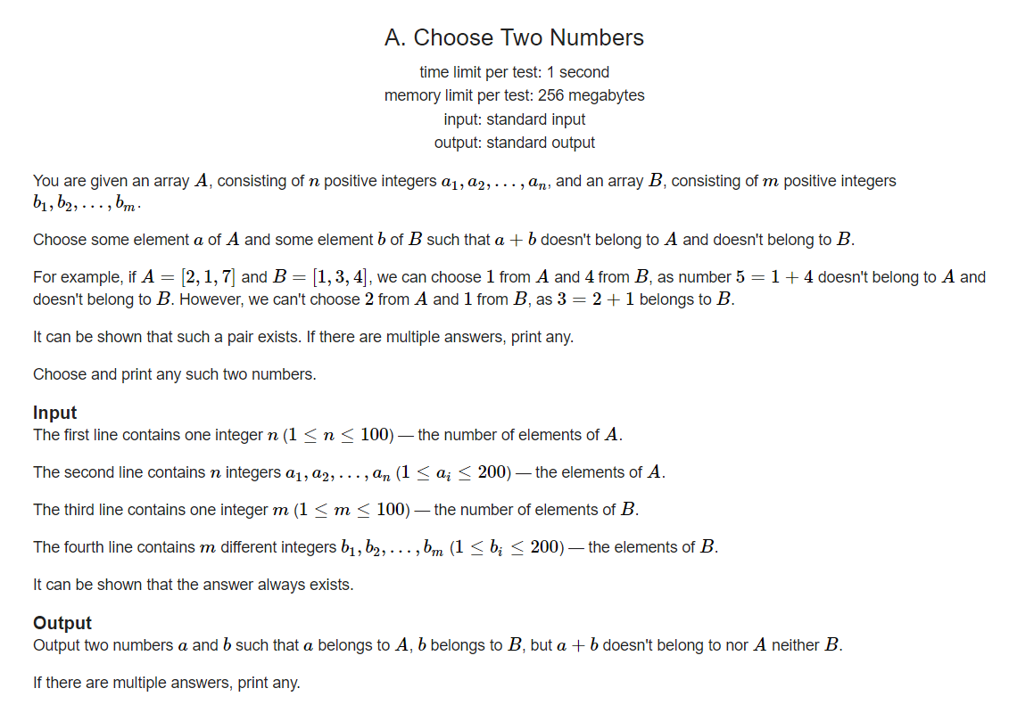 codeforces 1206A Choose Two Numbers