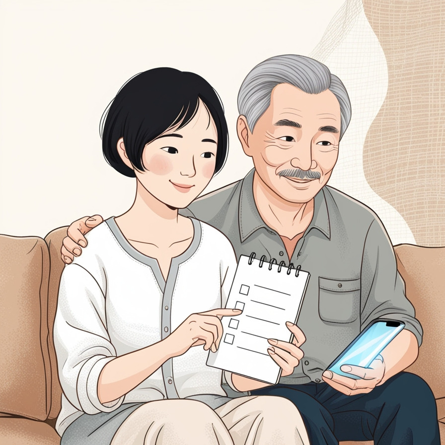 육아쇼핑 전에 구매리스트를 체크하는 부모의 모습