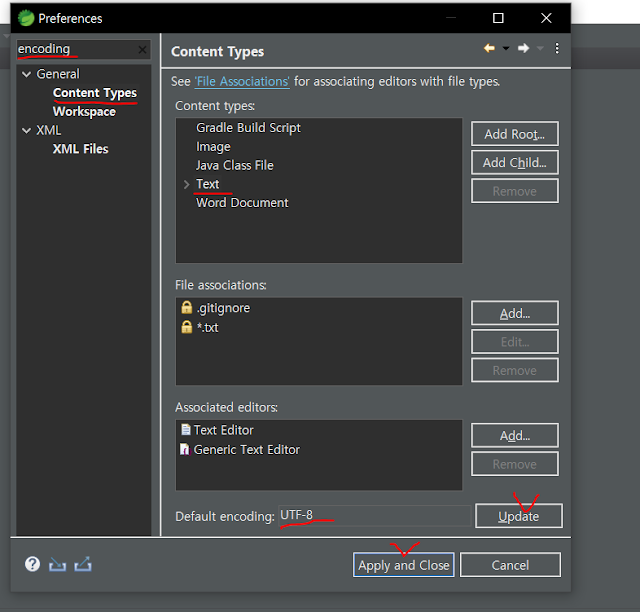 [이클립스 설정] Changing the default encoding to UTF8 and setting