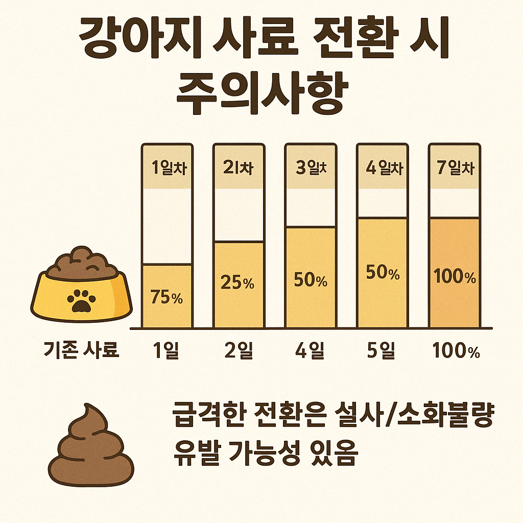 강아지 사료 전환 시 주의사항 인포그래픽