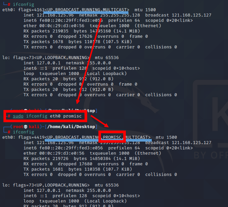 wireshark promiscuous mode kali