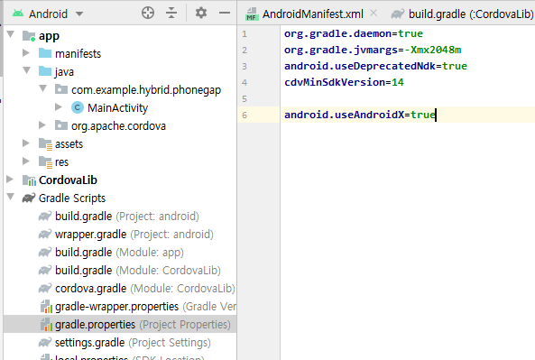 phonegap android studio gradle