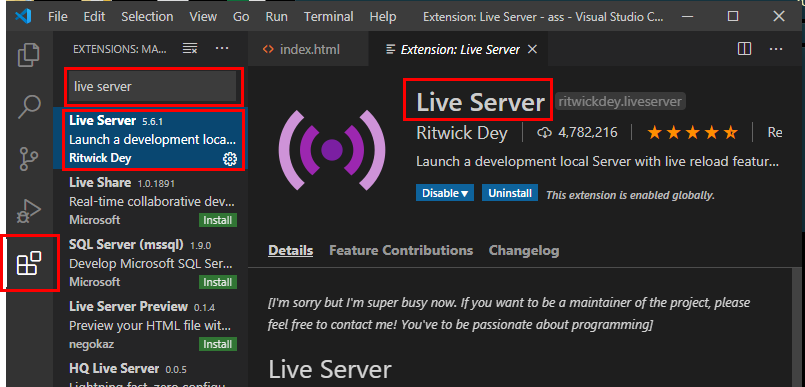 how to use visual studio code live server