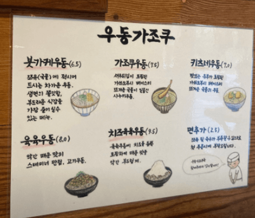 왕십리 맛집 우동가조쿠 메뉴