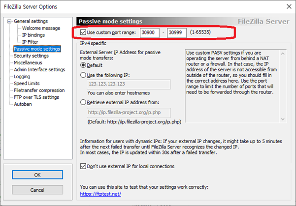 setup filezilla server port forwarding