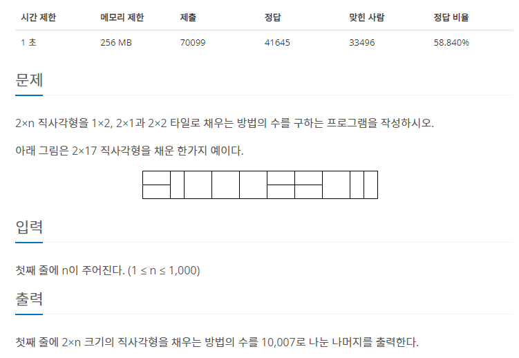 [백준] 11727번 : 2×n 타일링 2
